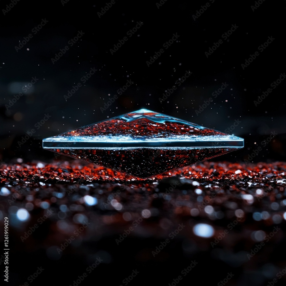 Poster futuristic spaceship hovering over red surface