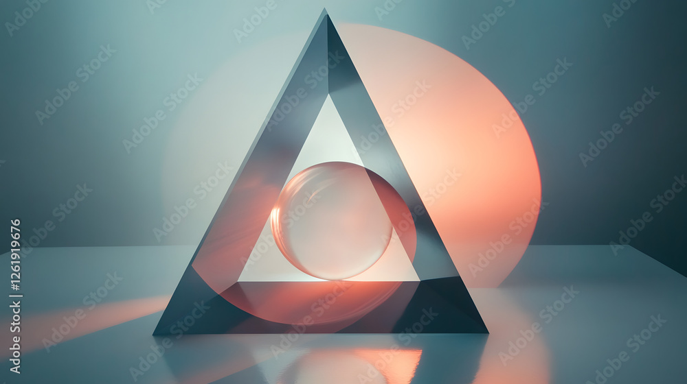 Poster abstract geometric composition featuring a triangle and sphere modern art display indoor environment