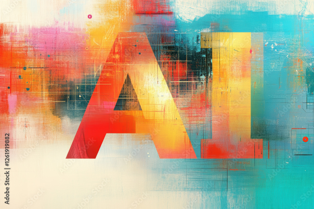 Poster modern computer chip with ai inscription. ai generative.