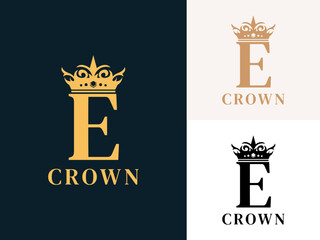 Initial letter E with Crown logo design. Initial letter E identity logo. crown logo design vector template