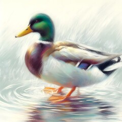 Obraz premium 청둥오리, 파스텔화, jpeg (Mallard, pastel painting, jpeg)