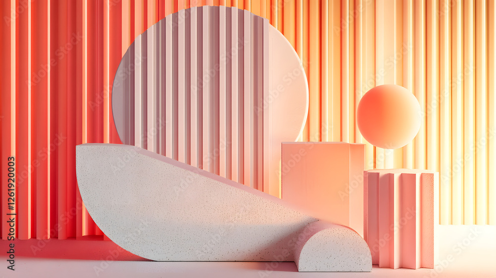 Poster abstract geometric composition featuring shapes studio setting 3d art soft lighting minimalist desig