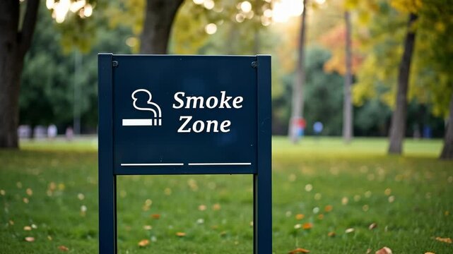 Blue sign in the park "smoke free zone". A place where you cannot smoke