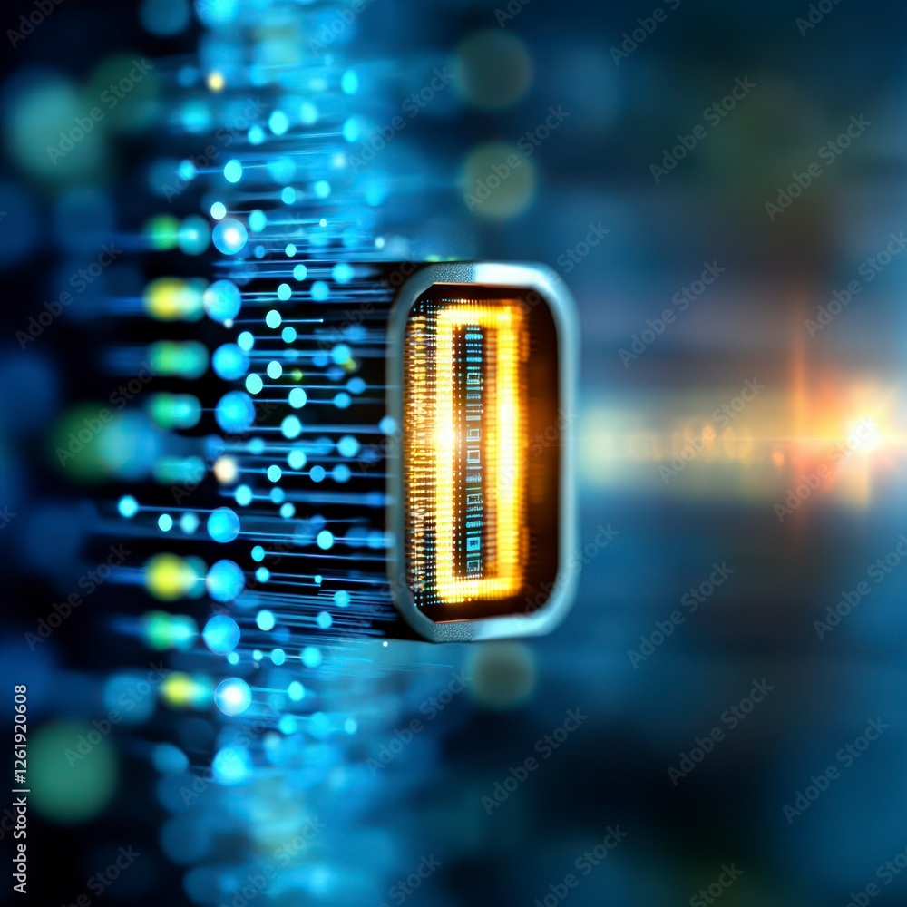 Poster glowing digital zero in abstract network background