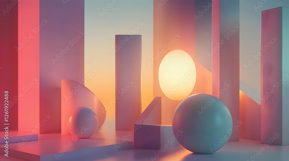 Poster abstract geometric composition featuring dynamic shapes and colors studio setting digital art contem