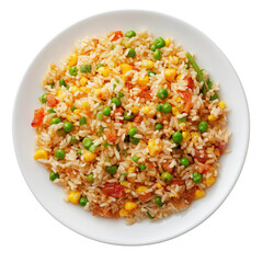 plate of Fried Rice isolated on transparent white background, clipping path