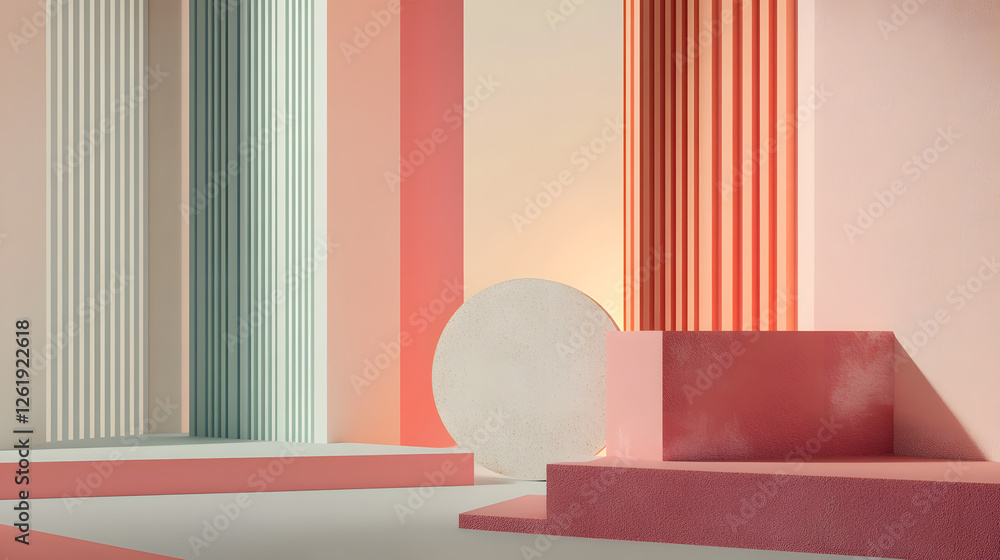 Poster abstract geometric composition featuring soft pastels modern studio visual art display minimalist en