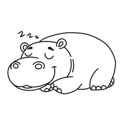 Line art of baby hippo sleeping cartoon vector