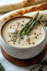 creamy asparagus soup. AI generative.