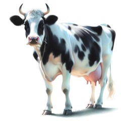 Fototapeta premium 흰 배경, 젖소(홀스타인), 파스텔화, jpeg (white background, milk cow (Holstein), pastel painting, jpeg) 
