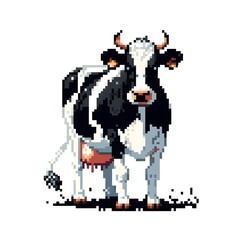 Fototapeta premium 흰 배경, 젖소(홀스타인), 픽셀아트, jpeg (white background, milk cow (Holstein), pixel art, jpeg)