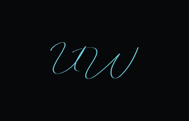Obraz premium A minimal yet stylish depiction of white cursive lettering forming UW on a dark background, symbolizing elegance and simplicity.