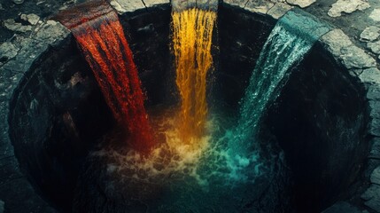 Chromatic confluence, A mesmerizing blend of elemental streams into the abyss