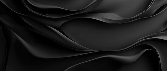 Fototapeta premium Smooth black fabric waves creating a serene backdrop