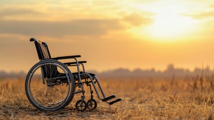 Obraz premium Senior Home Healthcare Transition Plan with Wheelchair at Sunset