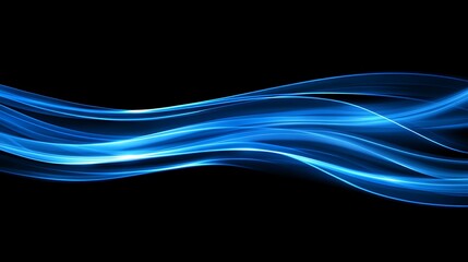 Abstract blue wave flowing on black background.