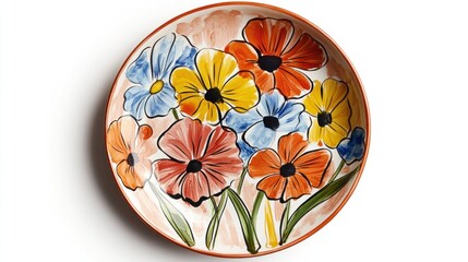 Colorful Floral Design Plate, Overhead View