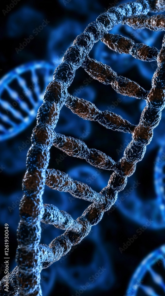 Poster intricate blue and dark dna helix structure: 3d digital rendering