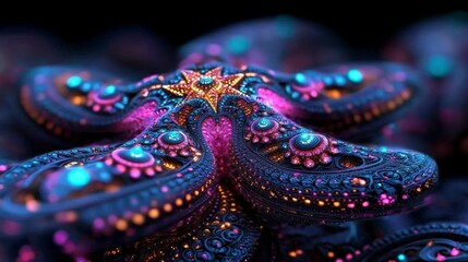 Obraz premium Intricate Glowing Purple Pink and Gold Fractal Abstract Art