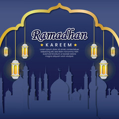 blue ramadhan post template vector illustration