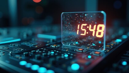 Obraz premium Modern digital clock displaying fifteen fifty-eight on a control panel