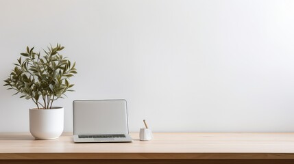 workspace laptop on wooden desk