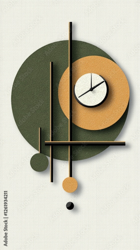 Poster modern abstract wall clock design with geometric circles and lines
