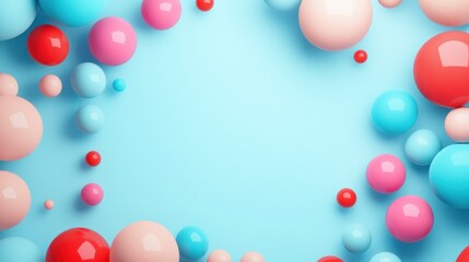 Colorful spheres frame on light blue background. Potential use  Graphic element for design
