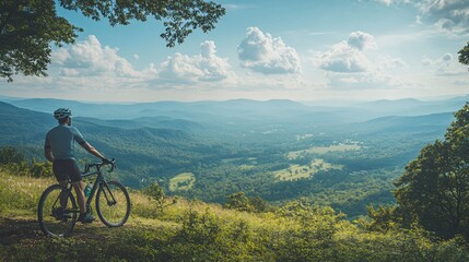 Scenic Mountain View with Cyclist on Bike in Nature Landscape