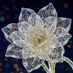 Fototapeta premium Sparkling Clear Acrylic Flower Close-up with Colorful Glitter and Bubbles