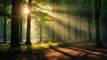 forest sun shining through trees