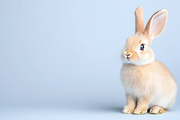 Obraz premium A beige bunny rabbit sits alert, studio shot with copy space for easter designs. Generative AI