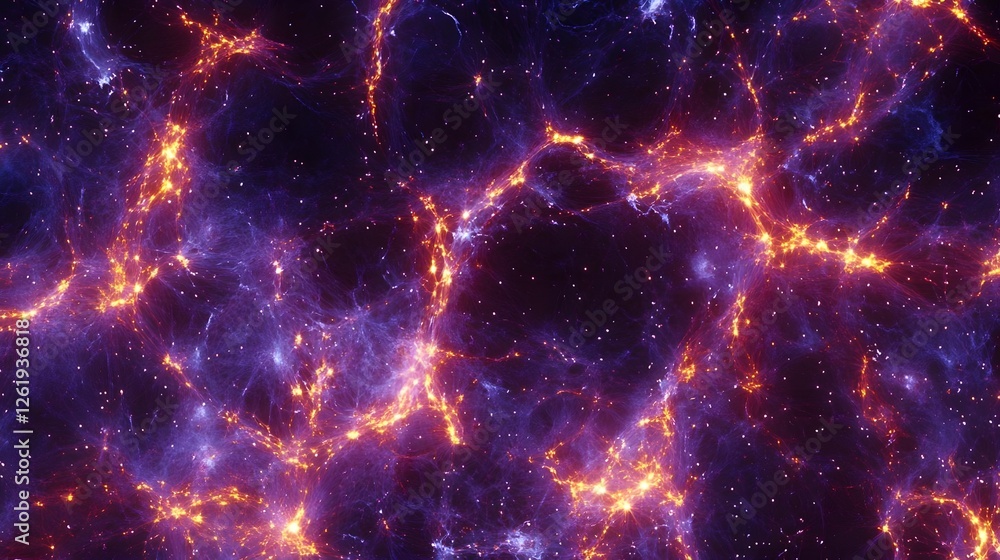 Poster abstract cosmic background depicting vibrant energy patterns and glowing structures in space