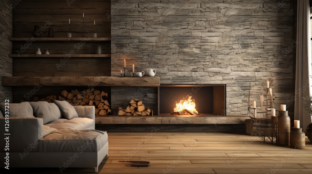 Sticker firewood wall with floor