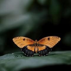 Orange and Black Butterfly on a Green Leaf