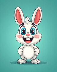 Cartoon bunny standing happy on a blue background for use as a character art. Generative AI
