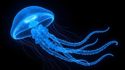Obraz premium The mysterious glow of the blue jellyfish