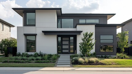 Modern Two Story House With Gray And White Exterior