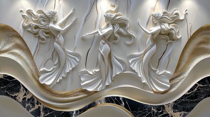 Three Graceful Marble Women Sculptures