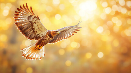 An eagle soaring through the sky symbolizes freedom, strength, and vision, embodying power and independence with its wings spread wide, soaring high above in a bright and modern atmosphere