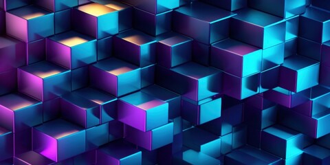 Fototapeta premium Abstract 3D Render of Shiny Cubes Blue Purple Gradient Background Texture
