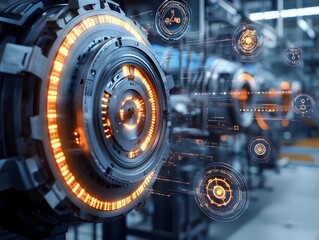 Fototapeta premium Futuristic High Tech Digital Dashboard with Glowing Circuits and Mechanisms