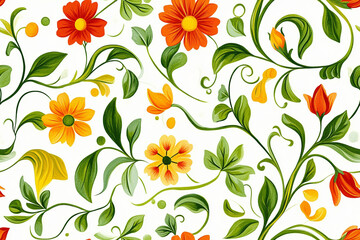 Bright floral patterns with the image of exotic plants and flowers on a white background, textures, patterns