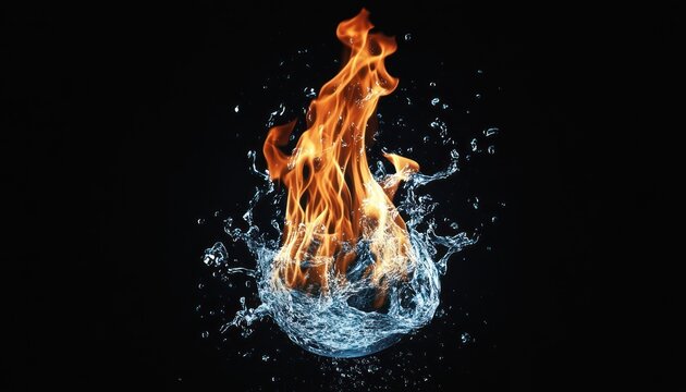 Fire and water elements on a dark background, vector illustration design. Flame of fire with liquid blue flames for an energy concept