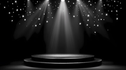 Circular Stage with Starry Lights in B&W Photo