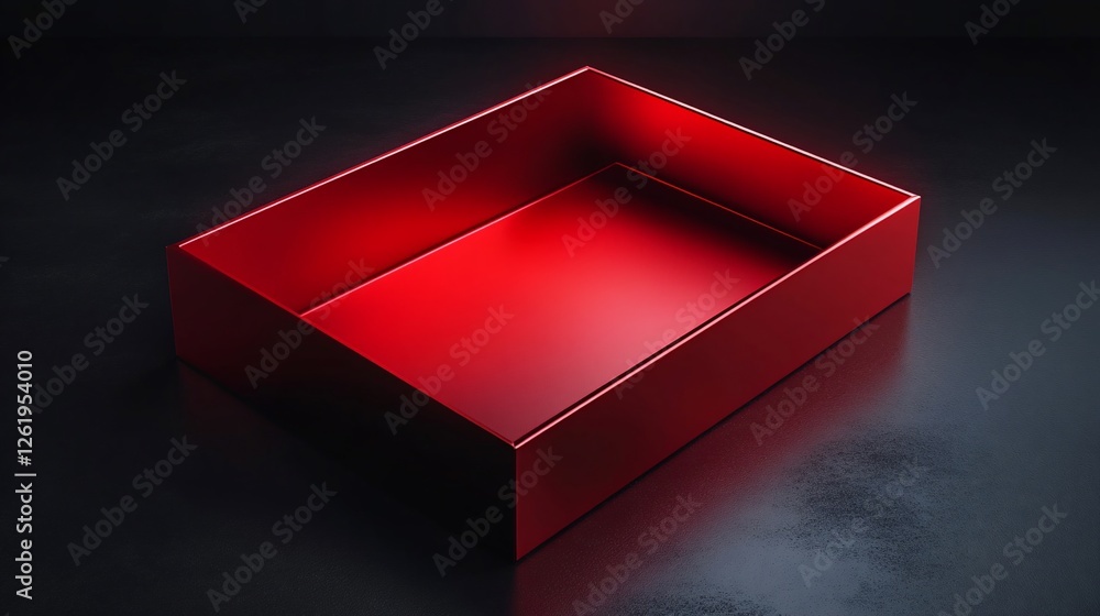 Poster empty red box on dark background: a minimalist product display
