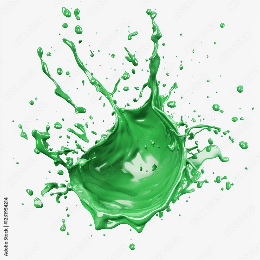 Wall mural vibrant green paint splash creating dynamic motion on white background in high resolution for art an