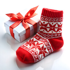 Red socks and gift box for winter and Love