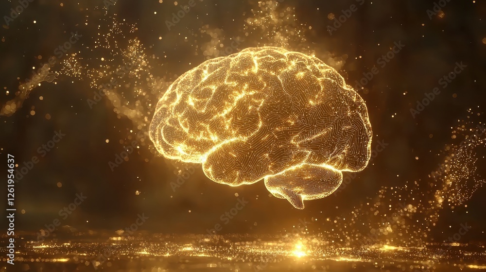 Poster illuminated brain concept aerial graphic visualization of neurological insights in digital space