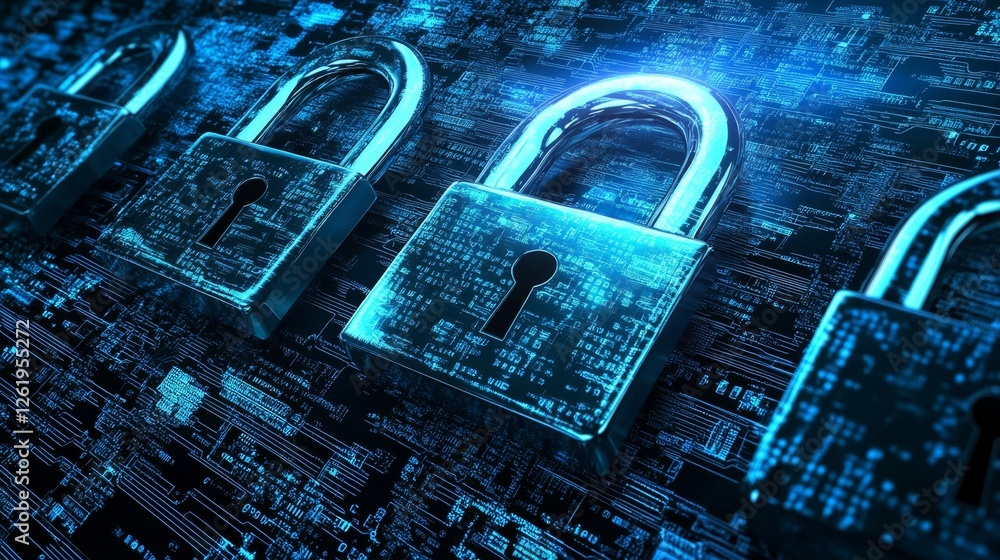 Aufkleber digital concept of secure information flowing in cyber space